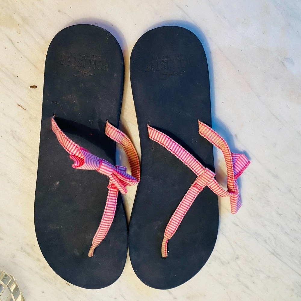 Hollister California Flip Flops‎ Womens 7 Ribbon Flip Flop Sandal Stripes Bows
